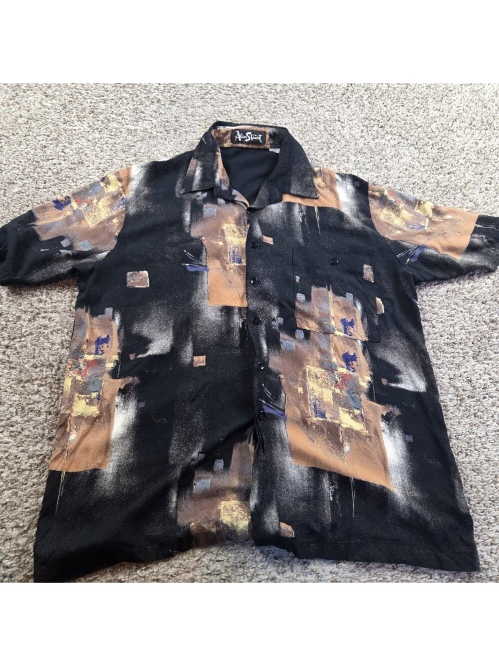 Vintage Alan Stuart Shirt Men's Large Colorful Geometric Short Sleeve Button Up